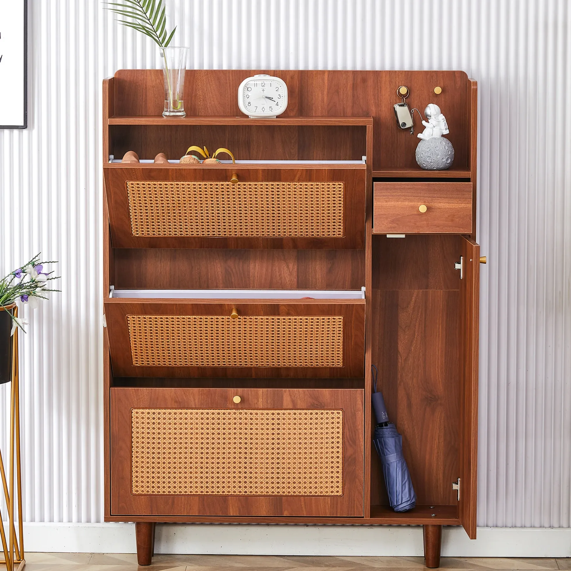 Walker Edison | Rattan Modern Minimalist Entryway Storage Cabinet