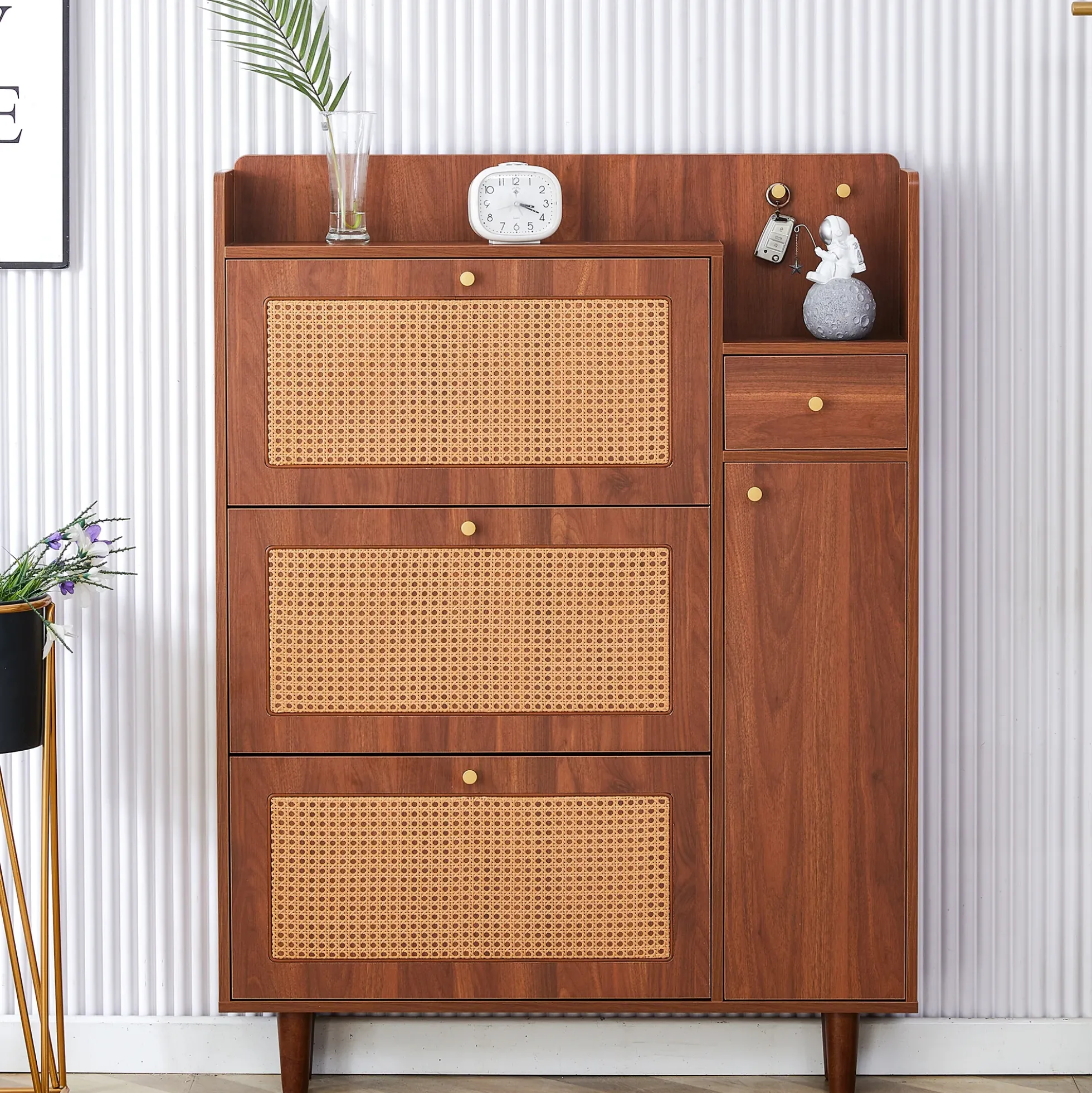Walker Edison | Rattan Modern Minimalist Entryway Storage Cabinet
