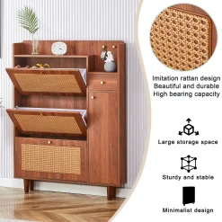 Walker Edison | Rattan Modern Minimalist Entryway Storage Cabinet