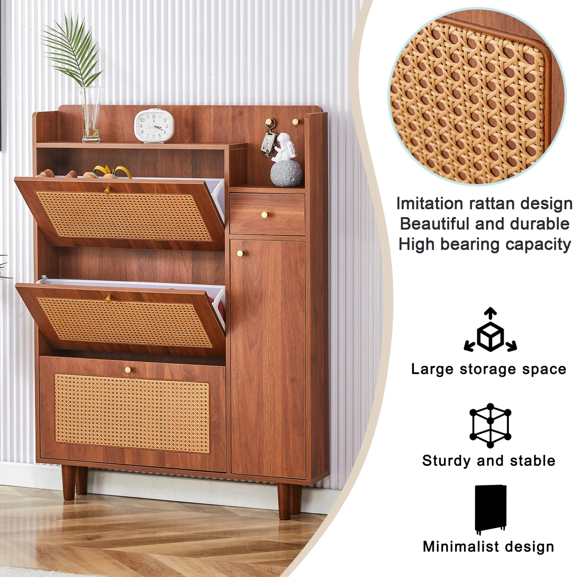 Walker Edison | Rattan Modern Minimalist Entryway Storage Cabinet
