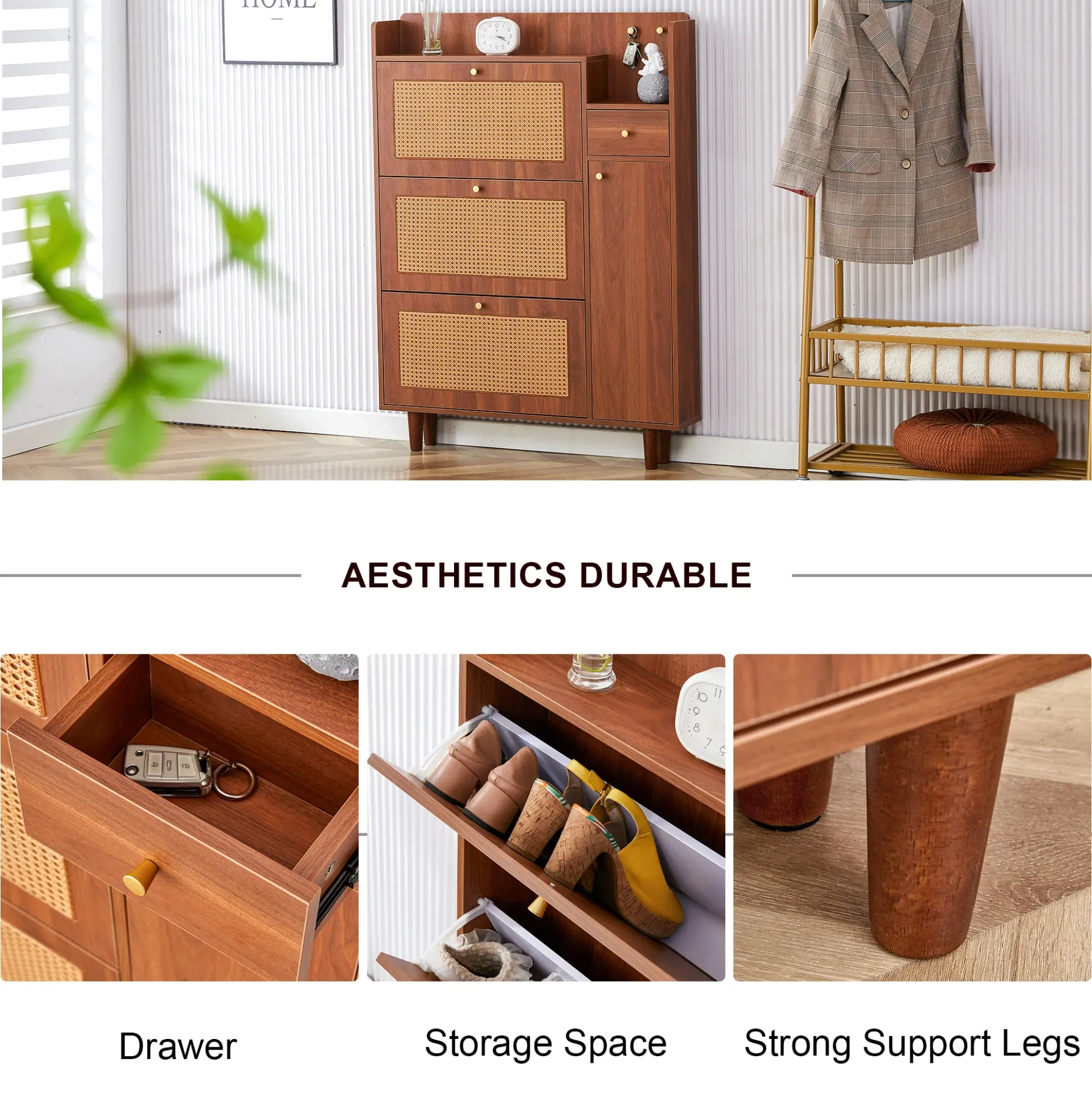 Walker Edison | Rattan Modern Minimalist Entryway Storage Cabinet