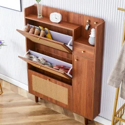 Walker Edison | Rattan Modern Minimalist Entryway Storage Cabinet