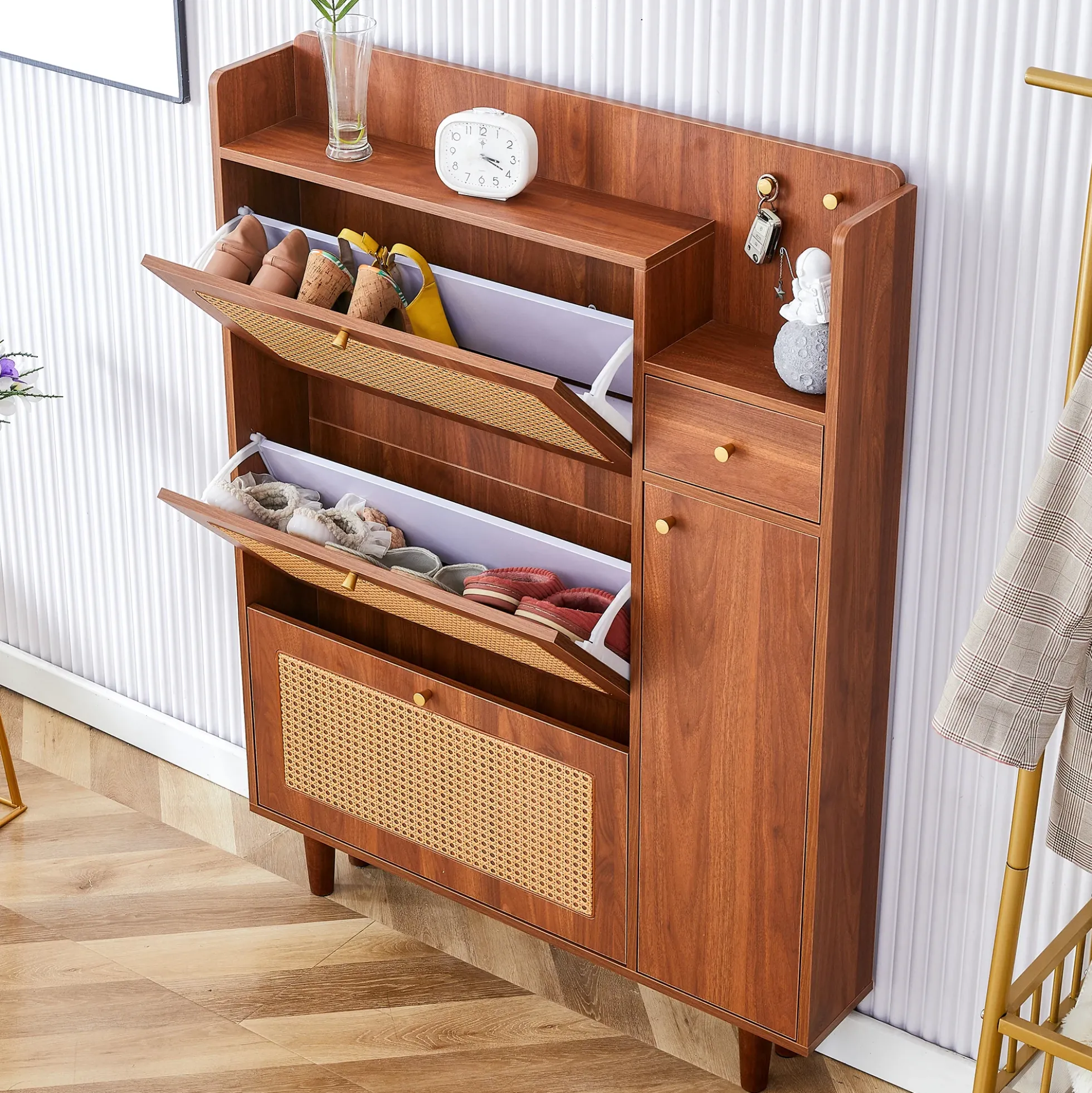 Walker Edison | Rattan Modern Minimalist Entryway Storage Cabinet