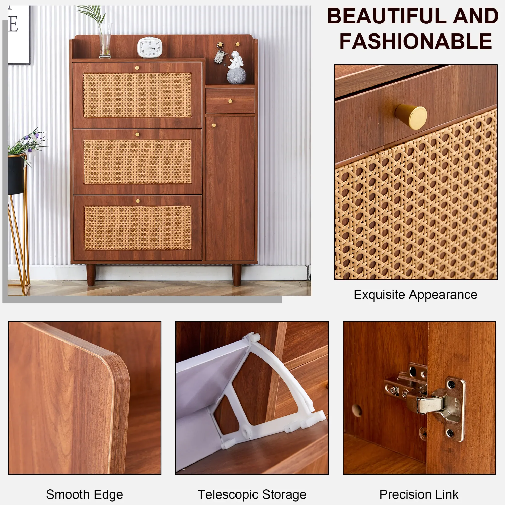 Walker Edison | Rattan Modern Minimalist Entryway Storage Cabinet