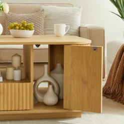 Walker Edison | Reeded Modern Curve Design Storage Coffee Table