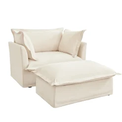 Walker Edison | Removable Slipcovered Accent Chair with Ottoman