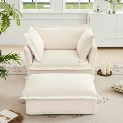 Walker Edison | Removable Slipcovered Accent Chair with Ottoman