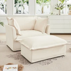 Walker Edison | Removable Slipcovered Accent Chair with Ottoman