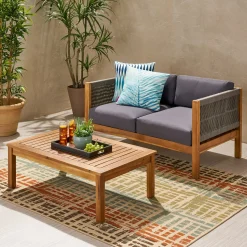 Walker Edison | Rope Design Outdoor Teak Loveseat Set