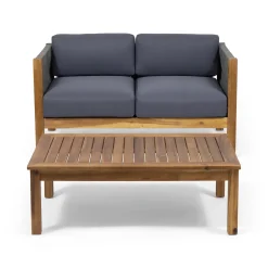 Walker Edison | Rope Design Outdoor Teak Loveseat Set