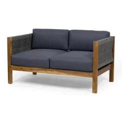 Walker Edison | Rope Design Outdoor Teak Loveseat Set
