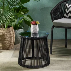 Walker Edison | Rope Weaving Design Outdoor Side Table