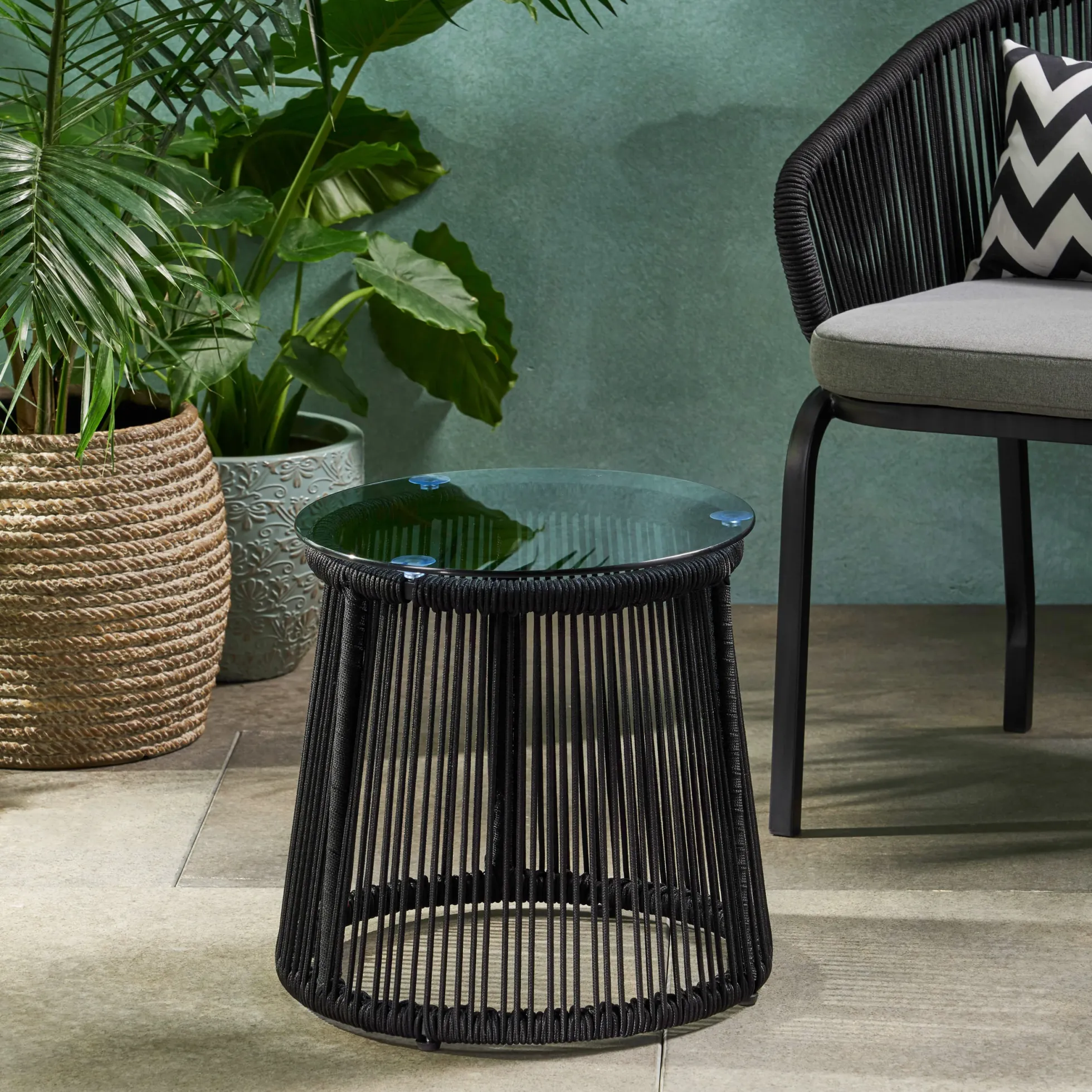 Walker Edison | Rope Weaving Design Outdoor Side Table