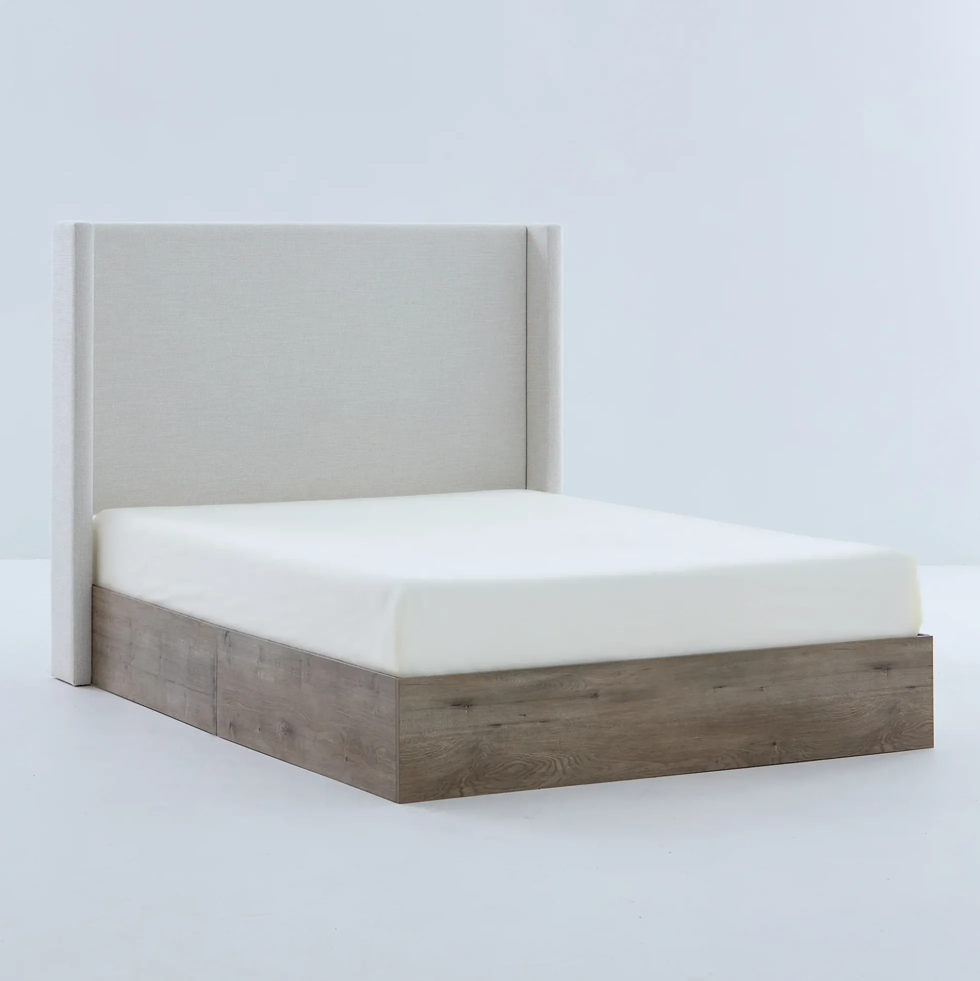 Walker Edison | Shelton 54' Queen Upholstered Wingback Bed and Wood Base