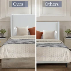 Walker Edison | Shelton 54' Queen Upholstered Wingback Bed and Wood Base