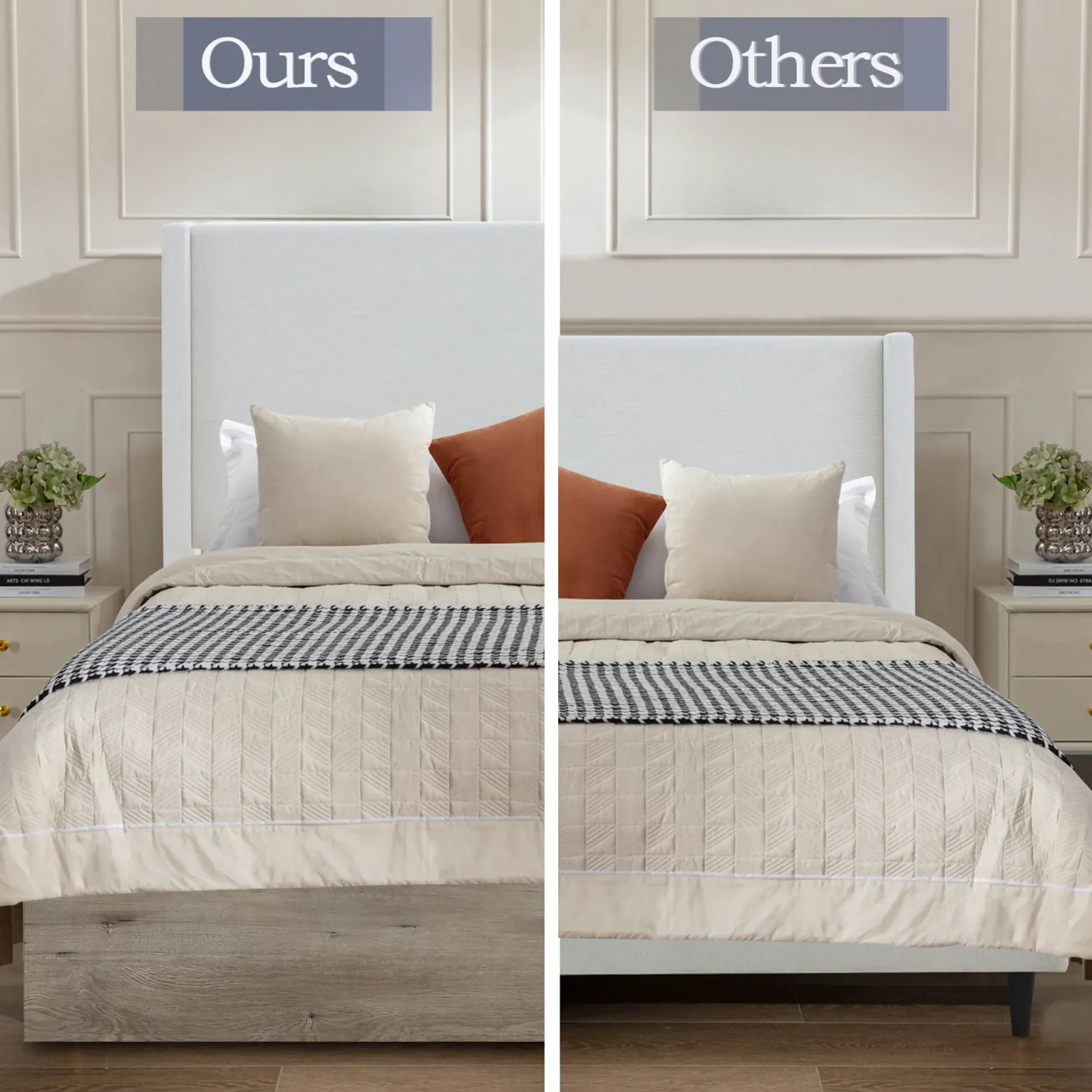 Walker Edison | Shelton 54' Queen Upholstered Wingback Bed and Wood Base