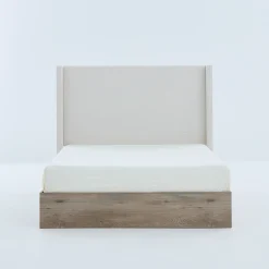 Walker Edison | Shelton 54' Queen Upholstered Wingback Bed and Wood Base