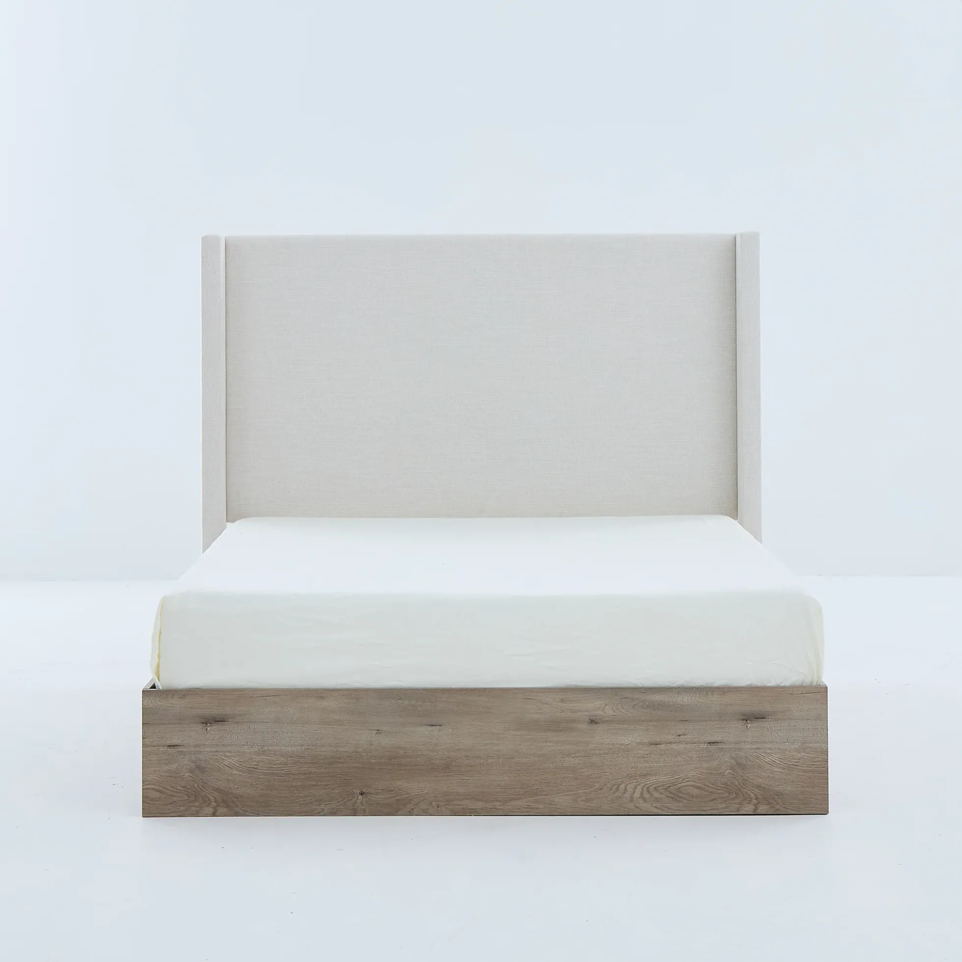 Walker Edison | Shelton 54' Queen Upholstered Wingback Bed and Wood Base