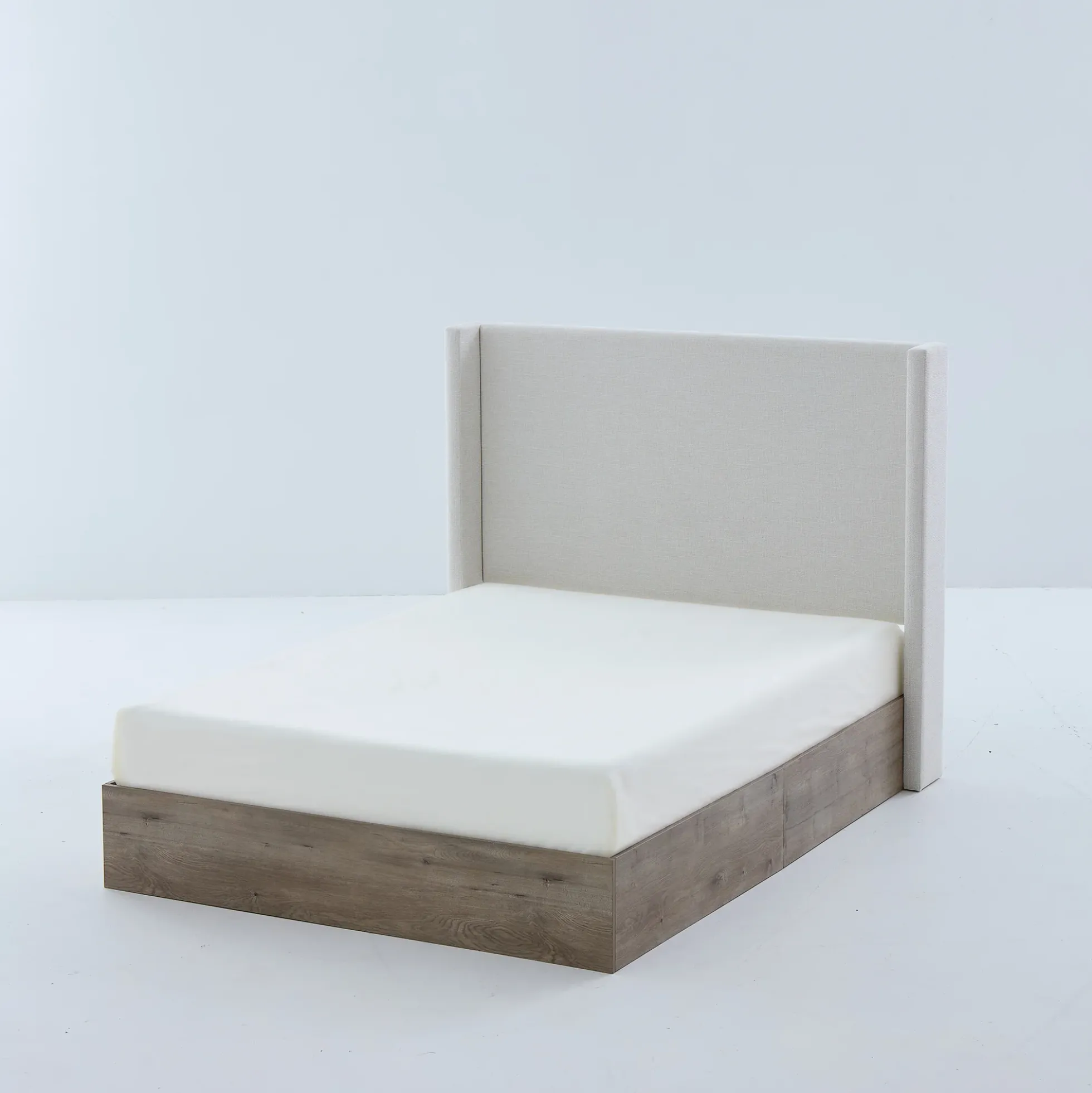 Walker Edison | Shelton 54' Queen Upholstered Wingback Bed and Wood Base