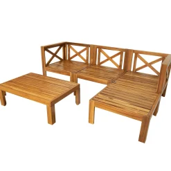Walker Edison | Sleek Modular Wood Outdoor Patio 5-Piece Sectional Sofa Set