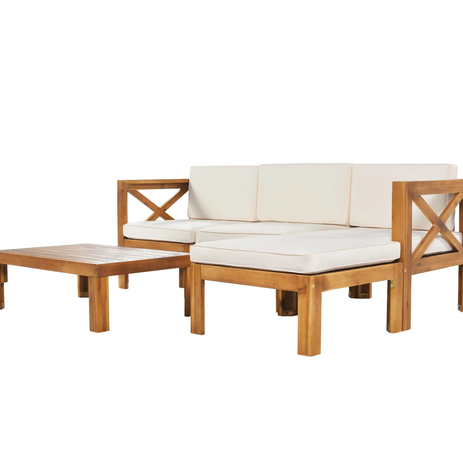 Walker Edison | Sleek Modular Wood Outdoor Patio 5-Piece Sectional Sofa Set