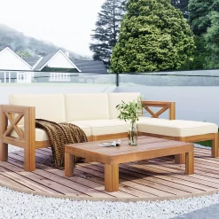 Walker Edison | Sleek Modular Wood Outdoor Patio 5-Piece Sectional Sofa Set