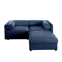 Walker Edison | Stylish Blue Chenille Loveseat Sofa with Ottoman Storage Seat