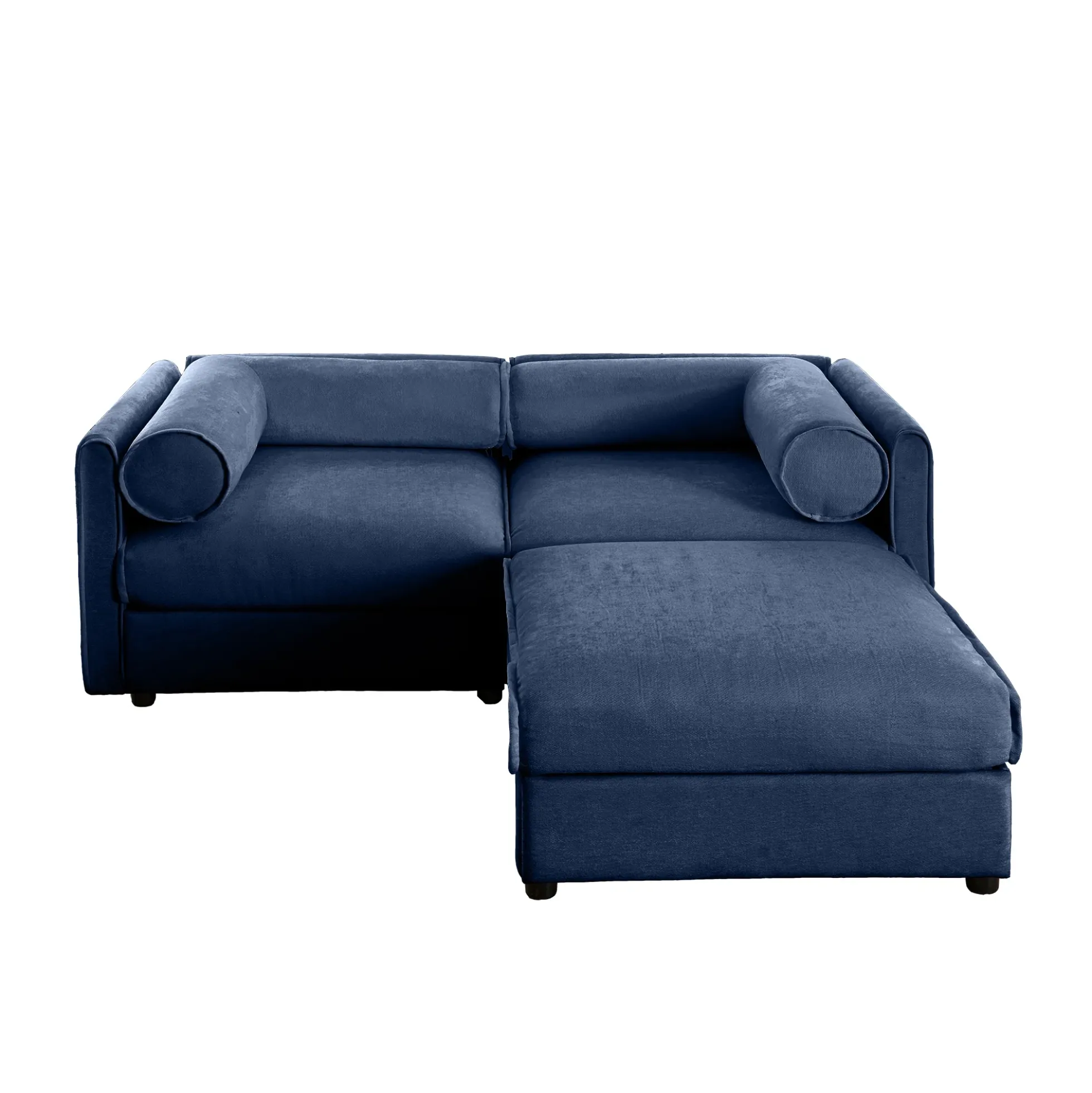 Walker Edison | Stylish Blue Chenille Loveseat Sofa with Ottoman Storage Seat