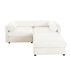 Walker Edison | Stylish Modern Chenille Loveseat Sofa with Ottoman Storage