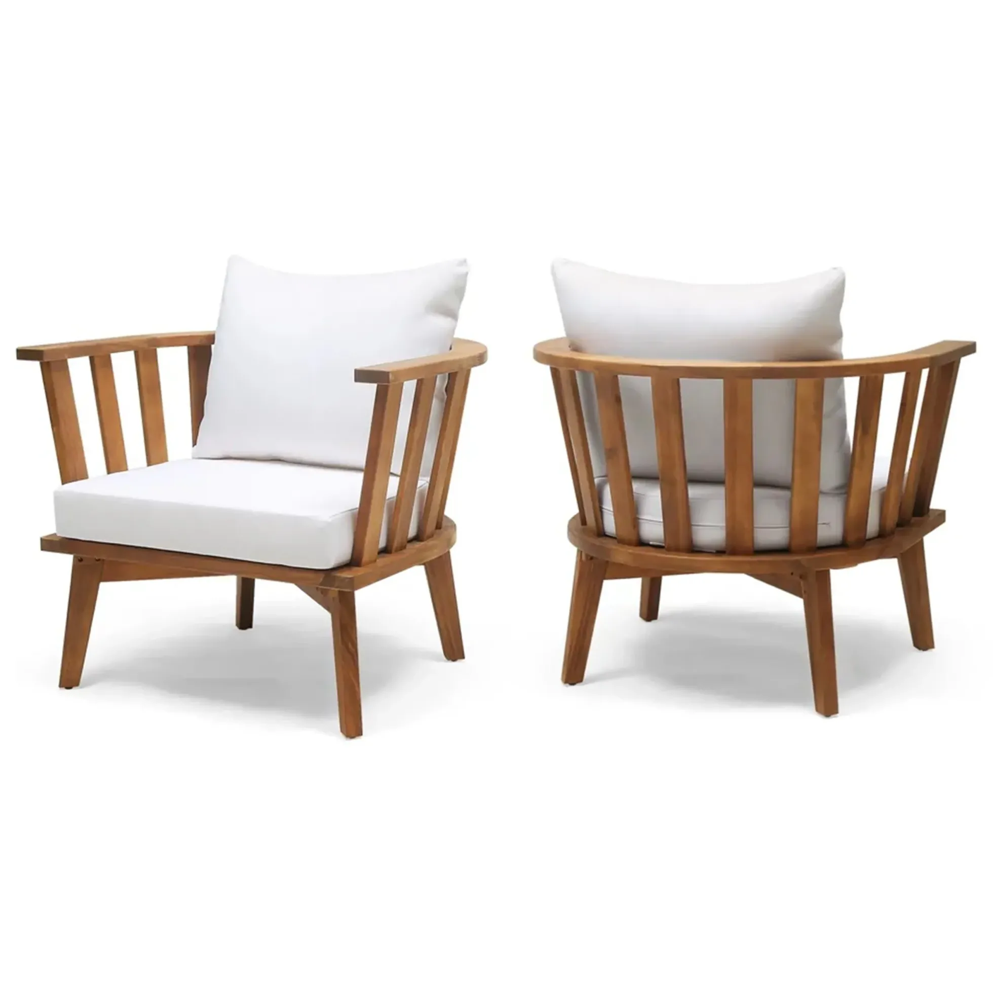 Walker Edison | Teak Acacia Wood Outdoor Patio Club Chair Set of 2