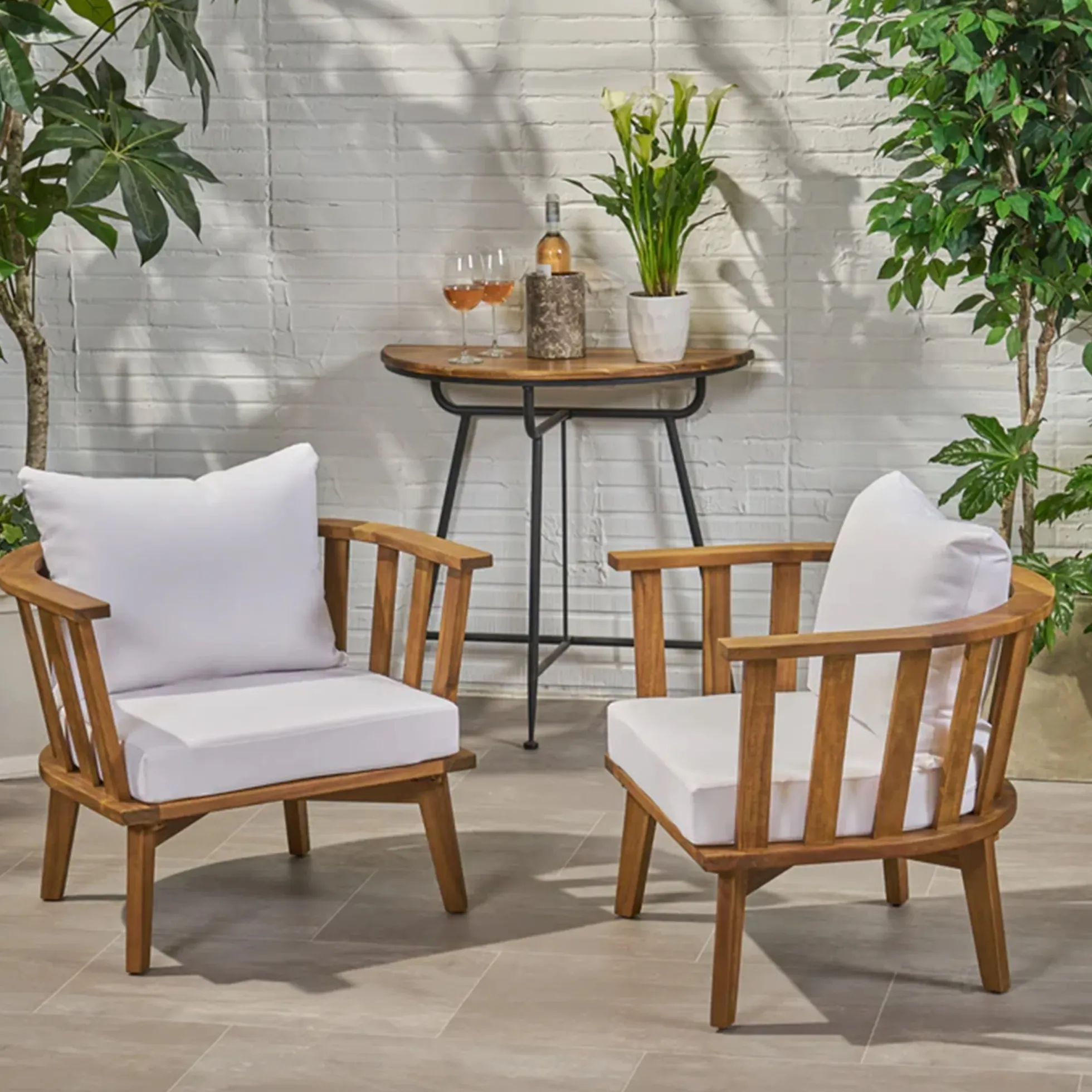 Walker Edison | Teak Acacia Wood Outdoor Patio Club Chair Set of 2