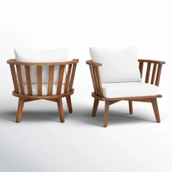 Walker Edison | Teak Acacia Wood Outdoor Patio Club Chair Set of 2