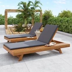 Walker Edison | Teak Lounge Chaise Sunbed