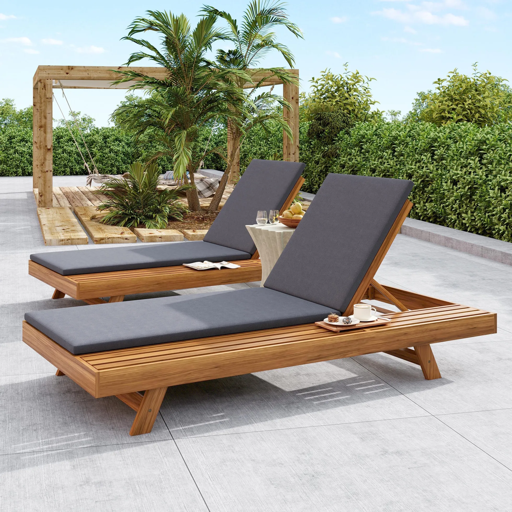 Walker Edison | Teak Lounge Chaise Sunbed