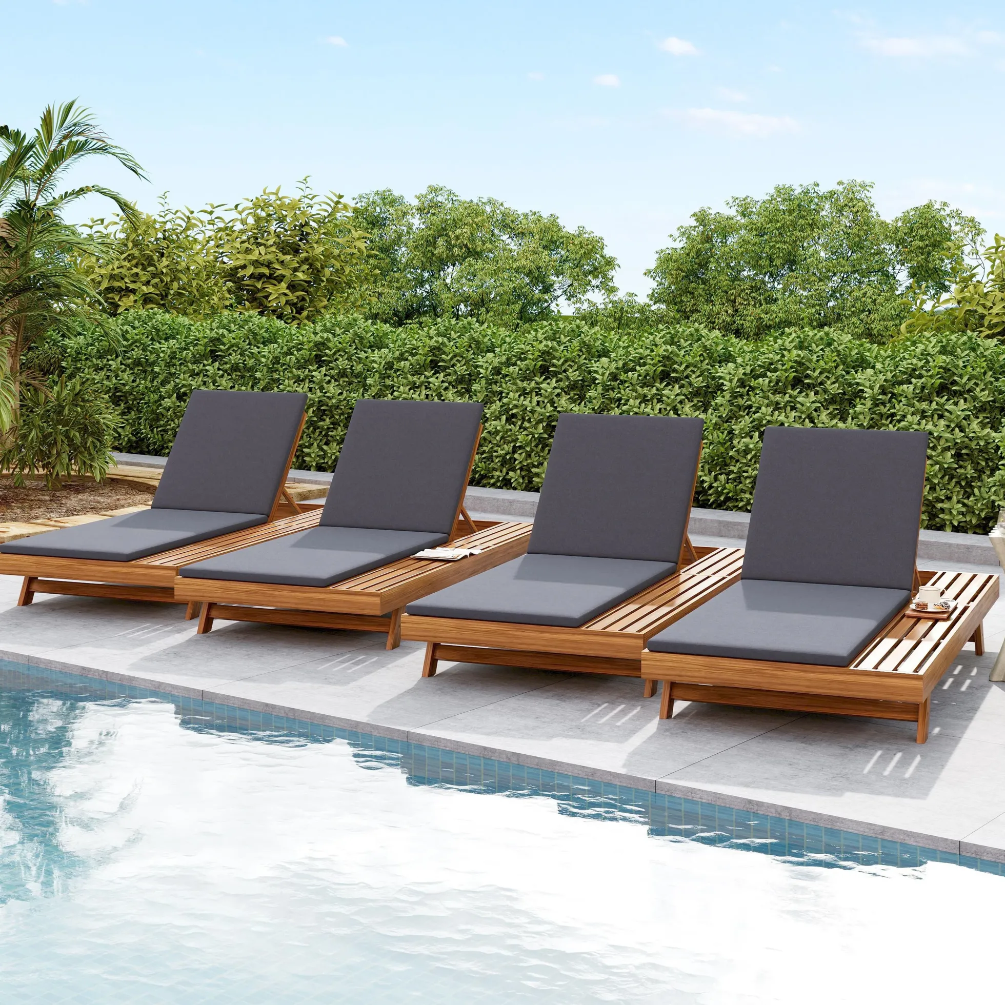 Walker Edison | Teak Lounge Chaise Sunbed