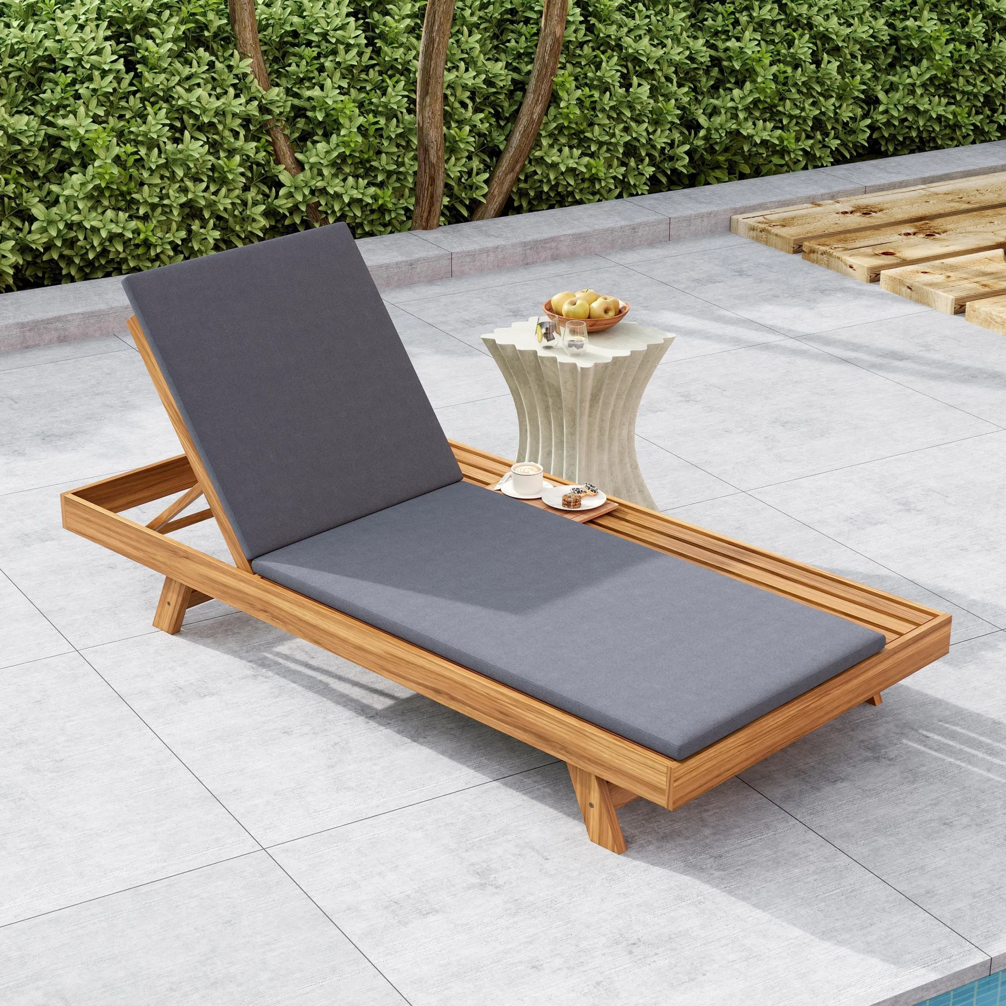 Walker Edison | Teak Lounge Chaise Sunbed