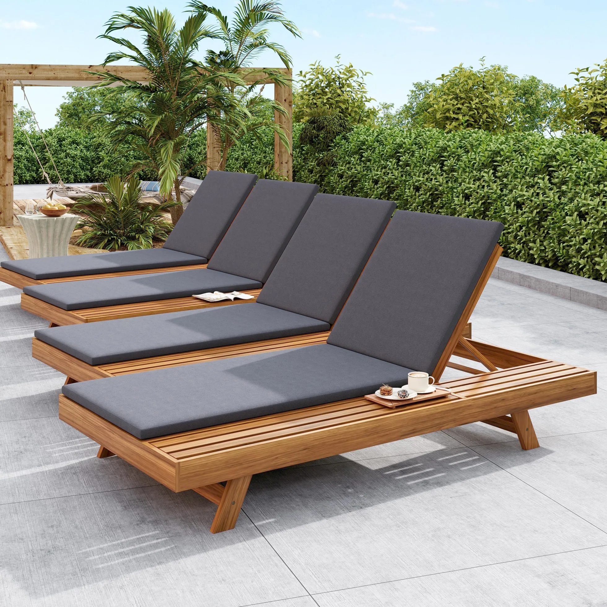 Walker Edison | Teak Lounge Chaise Sunbed