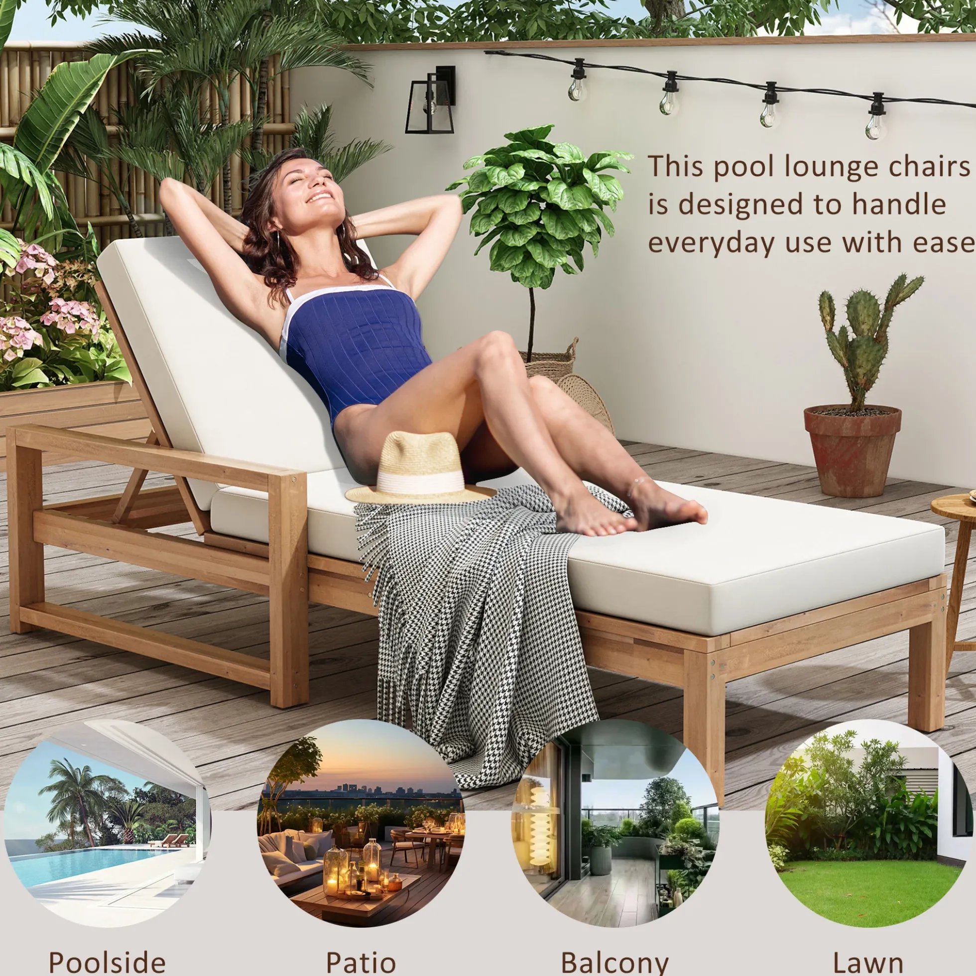 Walker Edison | Teak Outdoor Lounge Chairs Set of 2