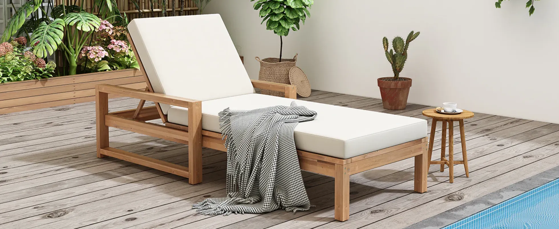Walker Edison | Teak Outdoor Lounge Chairs Set of 2