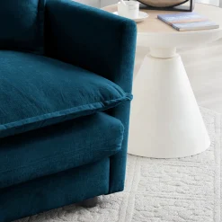 Walker Edison | Teal Cloud Chenille Two-Seater Loveseat Sofa with Ottoman