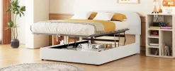 Walker Edison | Teddy Full Size Upholstered Platform Bed with Hydraulic Storage