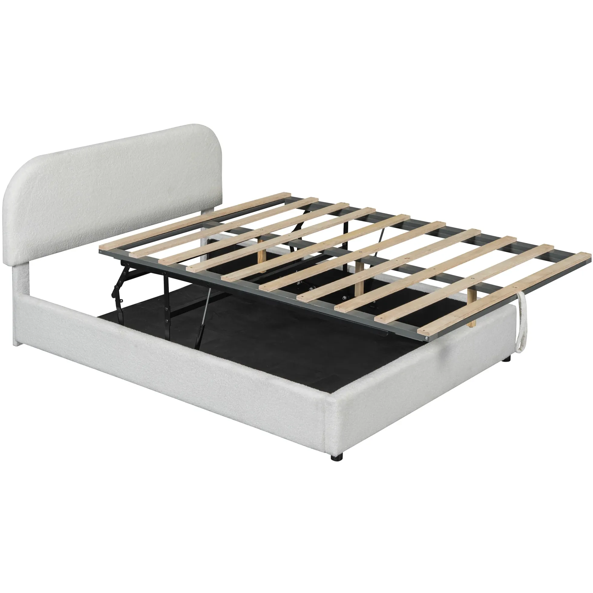 Walker Edison | Teddy Full Size Upholstered Platform Bed with Hydraulic Storage