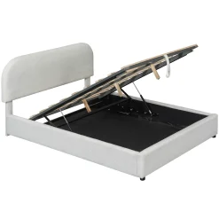 Walker Edison | Teddy Full Size Upholstered Platform Bed with Hydraulic Storage