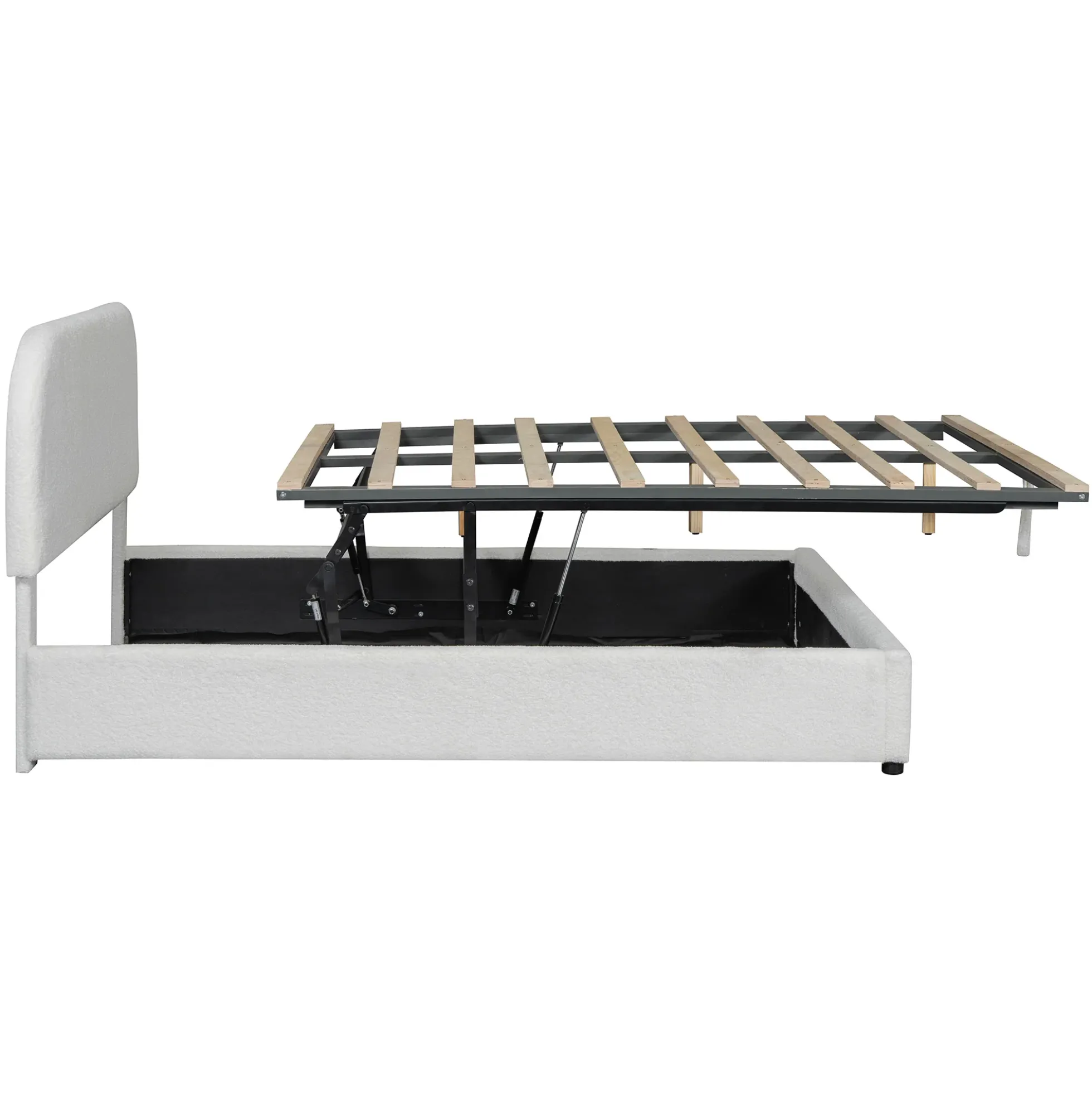 Walker Edison | Teddy Full Size Upholstered Platform Bed with Hydraulic Storage