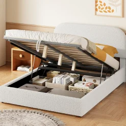 Walker Edison | Teddy Full Size Upholstered Platform Bed with Hydraulic Storage