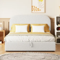 Walker Edison | Teddy Full Size Upholstered Platform Bed with Hydraulic Storage
