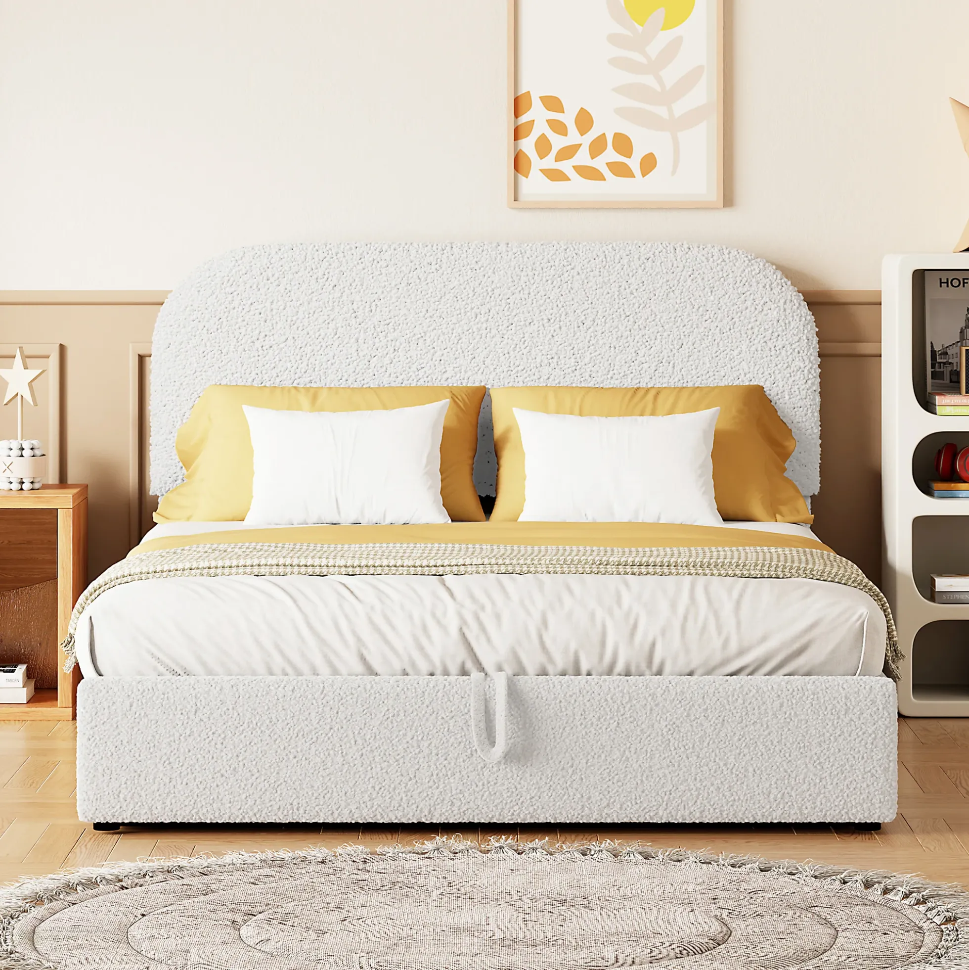 Walker Edison | Teddy Full Size Upholstered Platform Bed with Hydraulic Storage
