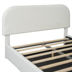 Walker Edison | Teddy Full Size Upholstered Platform Bed with Hydraulic Storage
