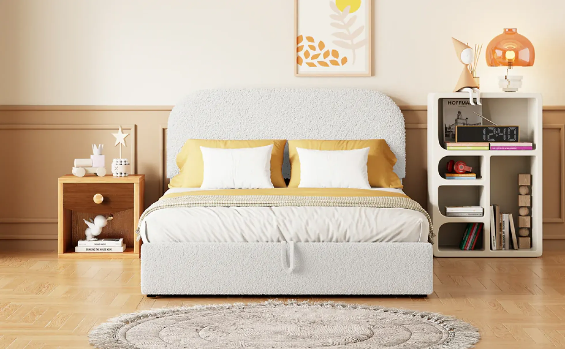 Walker Edison | Teddy Full Size Upholstered Platform Bed with Hydraulic Storage