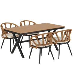 Walker Edison | U Style Contemporary Outdoor Dining Table and Chairs Set